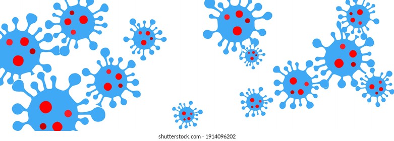 Science Coronavirus Vivid Covid-19 Virus Background. Test Vibrant Pandemic Red Quarantine Sick Blue Epidemic Wallpaper. Danger Sign Neon Horizontal White Healthcare Bright Medicine Illustration.