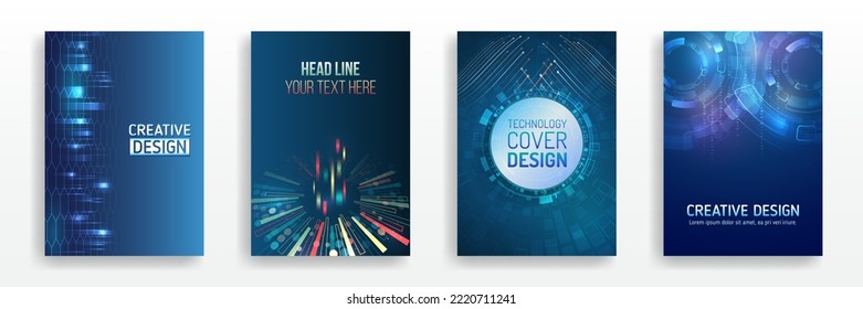 Science cover design for business presentation. Hi-tech brochure flyer template. Abstract futuristic design concept. Technology background design, booklet, leaflet, annual report layout.