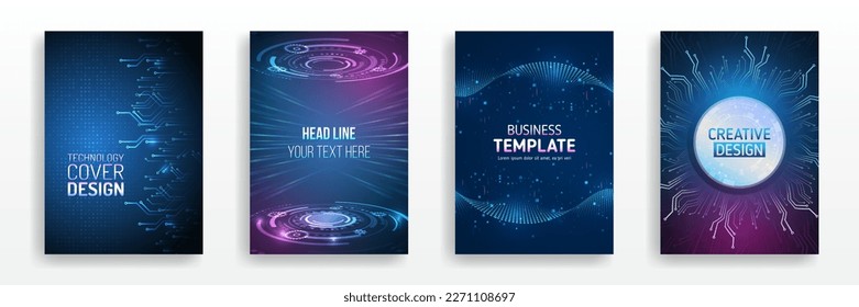 Science cover design for business presentation. Hi-tech brochure flyer template. Abstract futuristic design concept. Technology background design, booklet, leaflet, annual report layout.