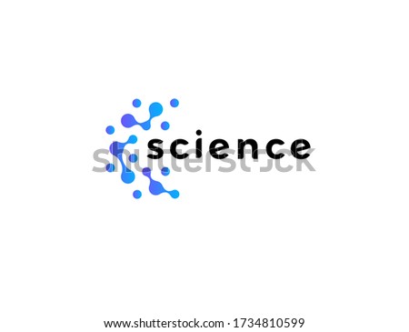 Science discovery logo. Scientific research, genetics laboratory logotype. Nano technology innovation icon. Medical sign. Molecular dna network. Isolated atomic connections vector illustration. 