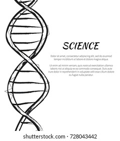 Science DNA code structure with chromosomes radiate light line sketch. Vector illustration of gene code icon isolated on white background