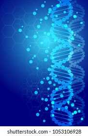 Science DNA molecule hexagon mesh on blue background vector illustration.