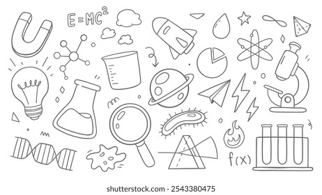 Science doodle. Education set on white background. Vector illustration