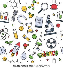 Science doodle seamless pattern wallpaper vector illustration
