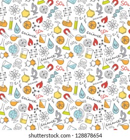 Science doodles seamless background