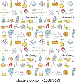 Science doodles seamless background