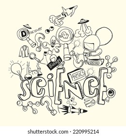 Science doodles, seamless pattern. 