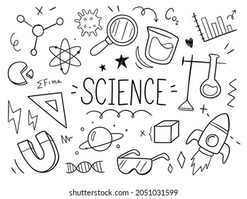 Science drawn hand doodle vector set. vector illustration