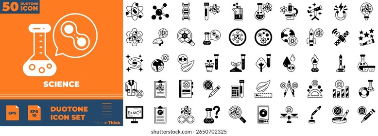 Science Duotone Editable Icons set. Vector illustration in modern thin duotone style of science icons: Hospital, patient, medicine, etc