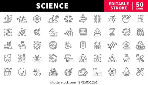 Conjunto de iconos de línea editables de Ciencia. Símbolos de laboratorio e investigación