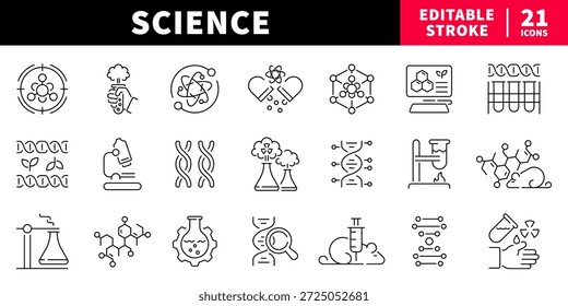 Wissenschaftlich bearbeitbare Liniensymbole. Labor- und Forschungssymbole
