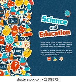 Science and education areas colored paper stickers set on blue background vector illustration