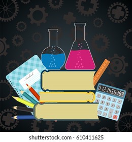 Science and education background with school supplies. 