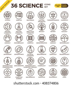 Science Education Badge Pixel Perfect Outline Icons Modern Style For Website