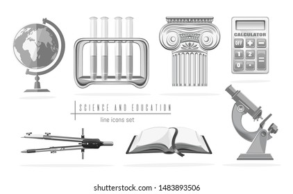 Science and education black and white icon set. Vector illustration