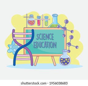 science education blackboard dna flasks