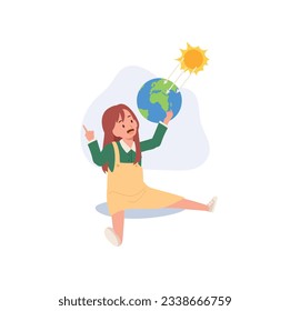 Science Education Concept. Astronomy Education, Exploring the Solar System with a Girl's Explanation. Flat vector cartoon illustration.