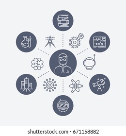 Science or education concept with line icons. Knowledge and science research, vector illustration