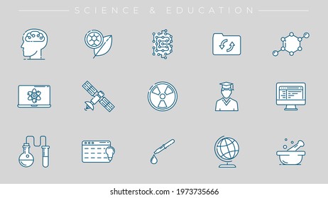 Science and Education concept line style vector icons set.