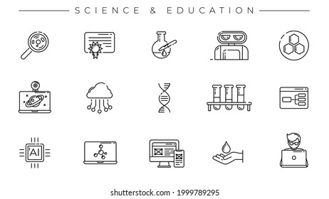 Science and Education concept line style vector icons set.