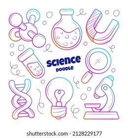 Elemento educativo de ciencia con estilo de doodle de contorno de degradado