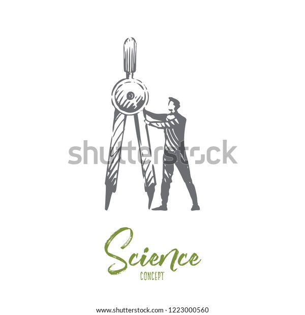 Science, education, graphic, technology,\
math concept. Hand drawn scientist and divider concept sketch.\
Isolated vector\
illustration.