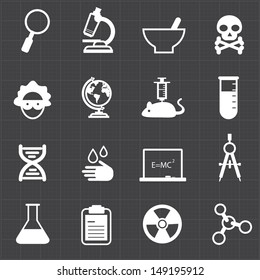 Science education icons and black background