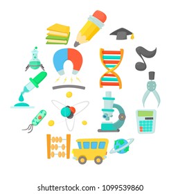 Science education icons set. Cartoon illustration of 16 science education vector icons for web