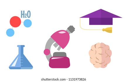 Science and education icons set. Flat vector graphic. Objects isolated on white background