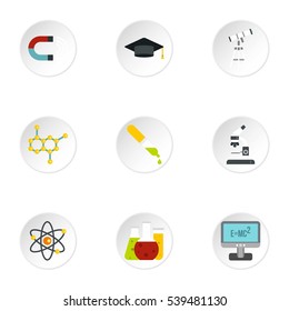 Science education icons set. Flat illustration of 9 science education vector icons for web