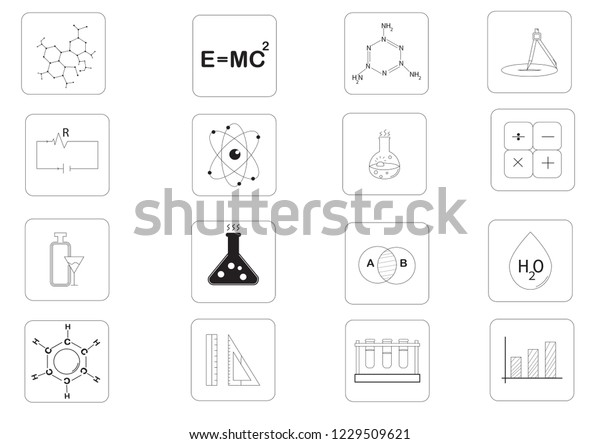 Science and Education icons. Set icons on Square\
Frame.Graph,Ruler ,satellite.Photo set icons and Experiment concept\
idea.