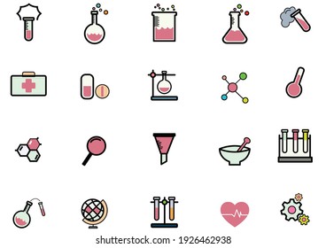 science and Education icons set.Modern study and Academy online,science icons, college, Vector learning and Chemical lab concept.