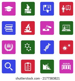 Science Education Icons. White Flat Collection In Square. Vector Illustration.