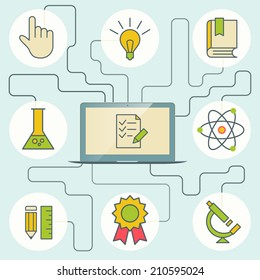 Science and education infographics with computer and icons