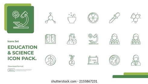 Science and Education line icons set. research experiment, school and university related