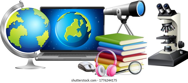 Science education objects cartoon style illustration