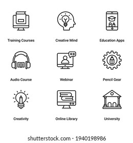 Science and Education technology App Icons Set. Simple Line Style Vector Illustrations. elements for mobile concepts and web apps. Collection modern infographic logo and pictogram.