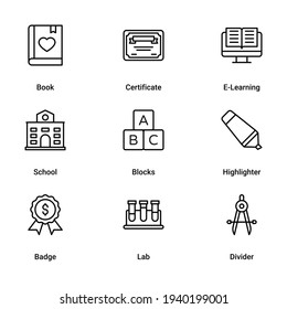 Science and Education technology App Icons Set. Simple Line Style Vector Illustrations. elements for mobile concepts and web apps. Collection modern infographic logo and pictogram.