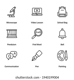 Science and Education technology App Icons Set. Simple Line Style Vector Illustrations. elements for mobile concepts and web apps. Collection modern infographic logo and pictogram.