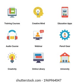 Science and Education technology App Icons Set. Flat Style Vector Illustrations. elements for mobile concepts and web apps. Collection modern infographic logo and pictogram.