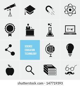 Science Education and Technology Vector Icons Set