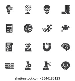 Science and education vector icons set, modern solid symbol collection, filled style pictogram pack. Signs, logo illustration. Set includes icons as mathematics, geography, physics, chemistry, biology