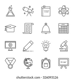 Science and education vector icons set modern line style