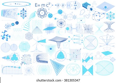 Science elements, symbols and schemes of physics, chemistry and sacred geometry