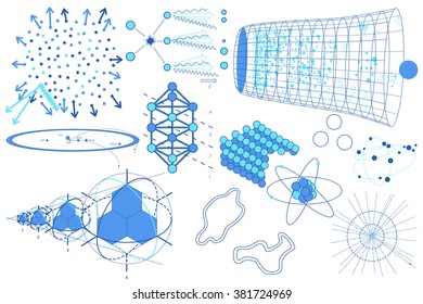 Science elements, symbols and schemes of physics, chemistry and sacred geometry