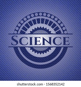 Science emblem with jean high quality background. Vector Illustration. Detailed.