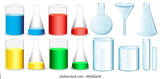 Science equipment with beakers and tubes illustration