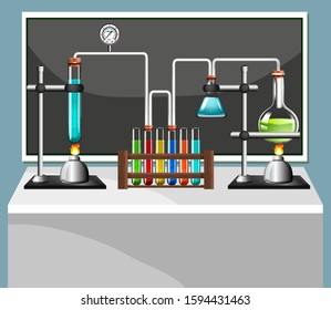 Science equipments in laboratory illustration