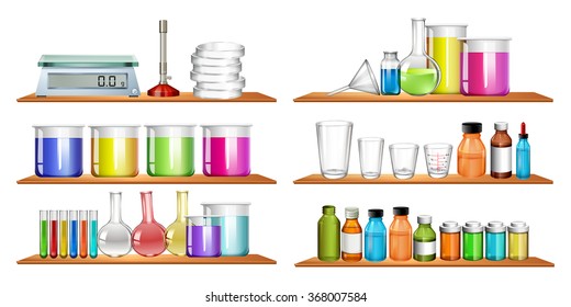 Science equipments on the shelf illustration