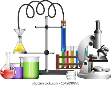 Science equipments on white background illustration